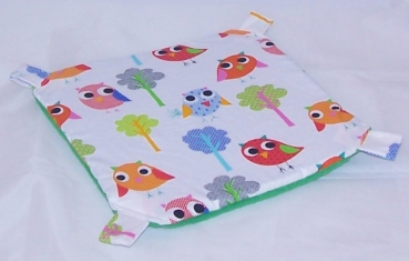 Kuschelsachenset 3 Teile, Hängemattengestell, Hängematte, Kuschelsack, große Eulen, grüner Fleece